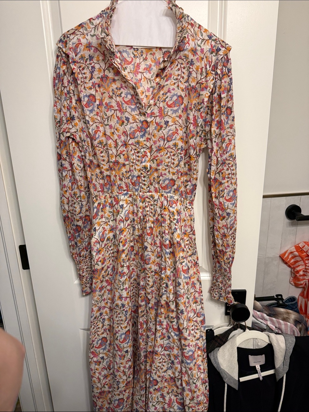 Floral Long-Sleeve Midi Dress in Multicolor